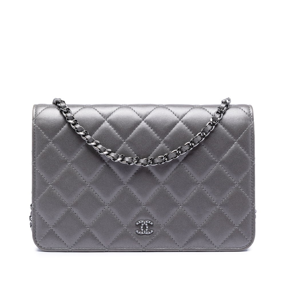 Pre-Loved Chanel CC Quilted Metallic Lambskin Faux Pearl Wallet On Chain